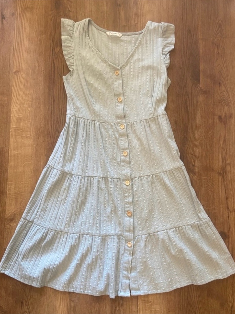 PatPat Light Blue Button-Front Tiered Midi Dress